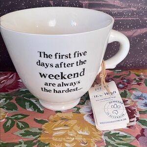 White Ceramic Mug with Weekend Quote